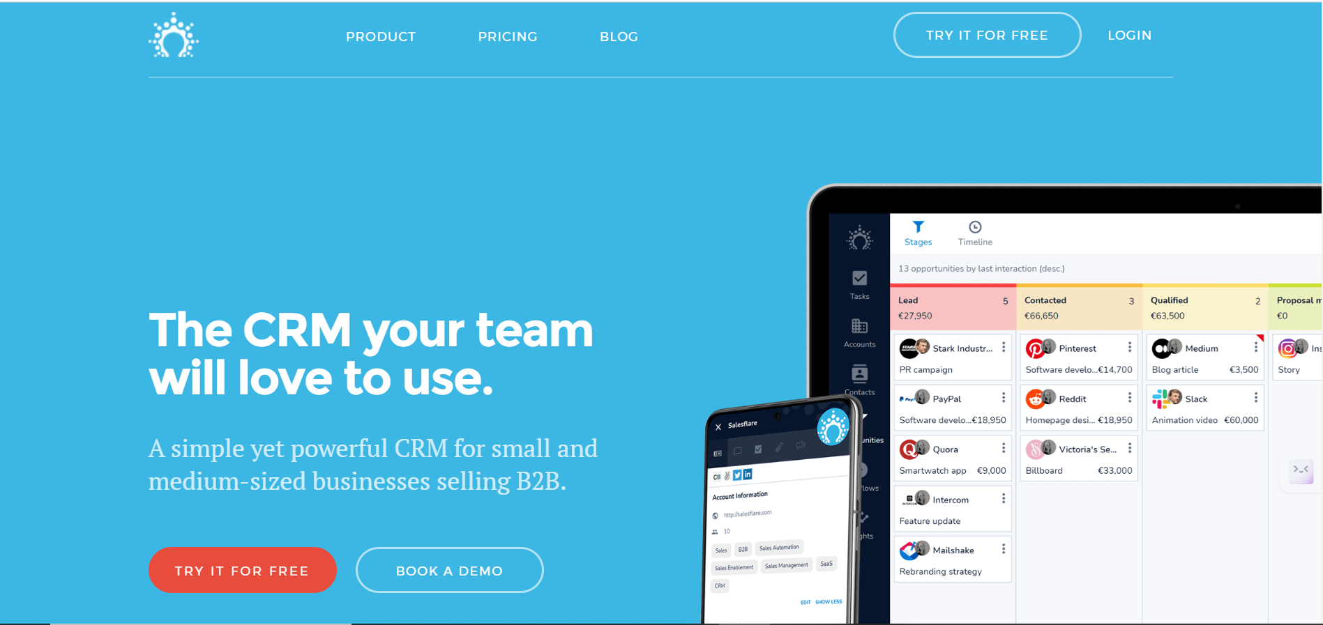 landing page of Salesflare