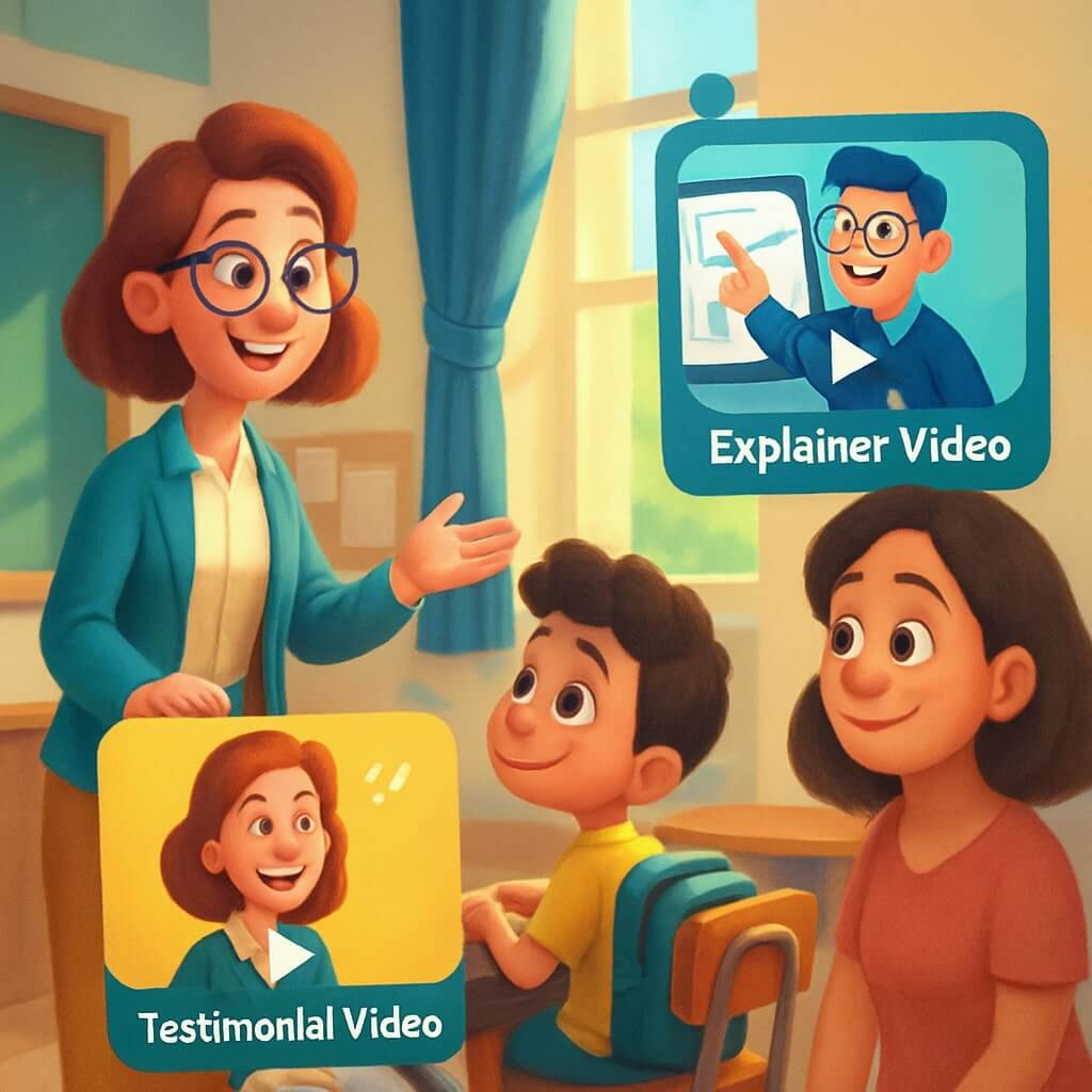 School promotion ad using AI-generated video with kids and teachers