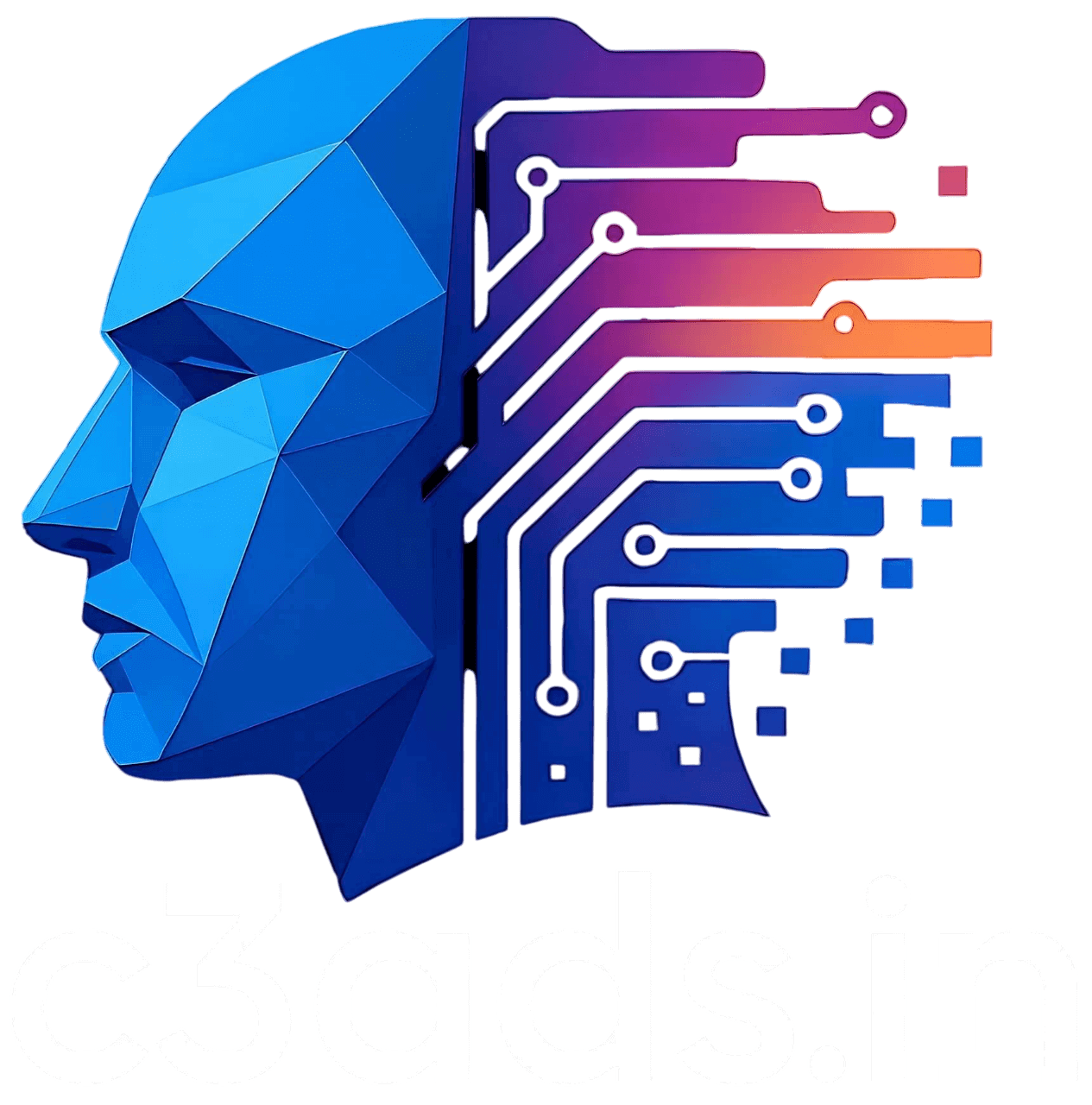 c3ads.in logo featuring a polygonal human head and circuit board design with gradient colors, representing AI-powered video ads agency in India