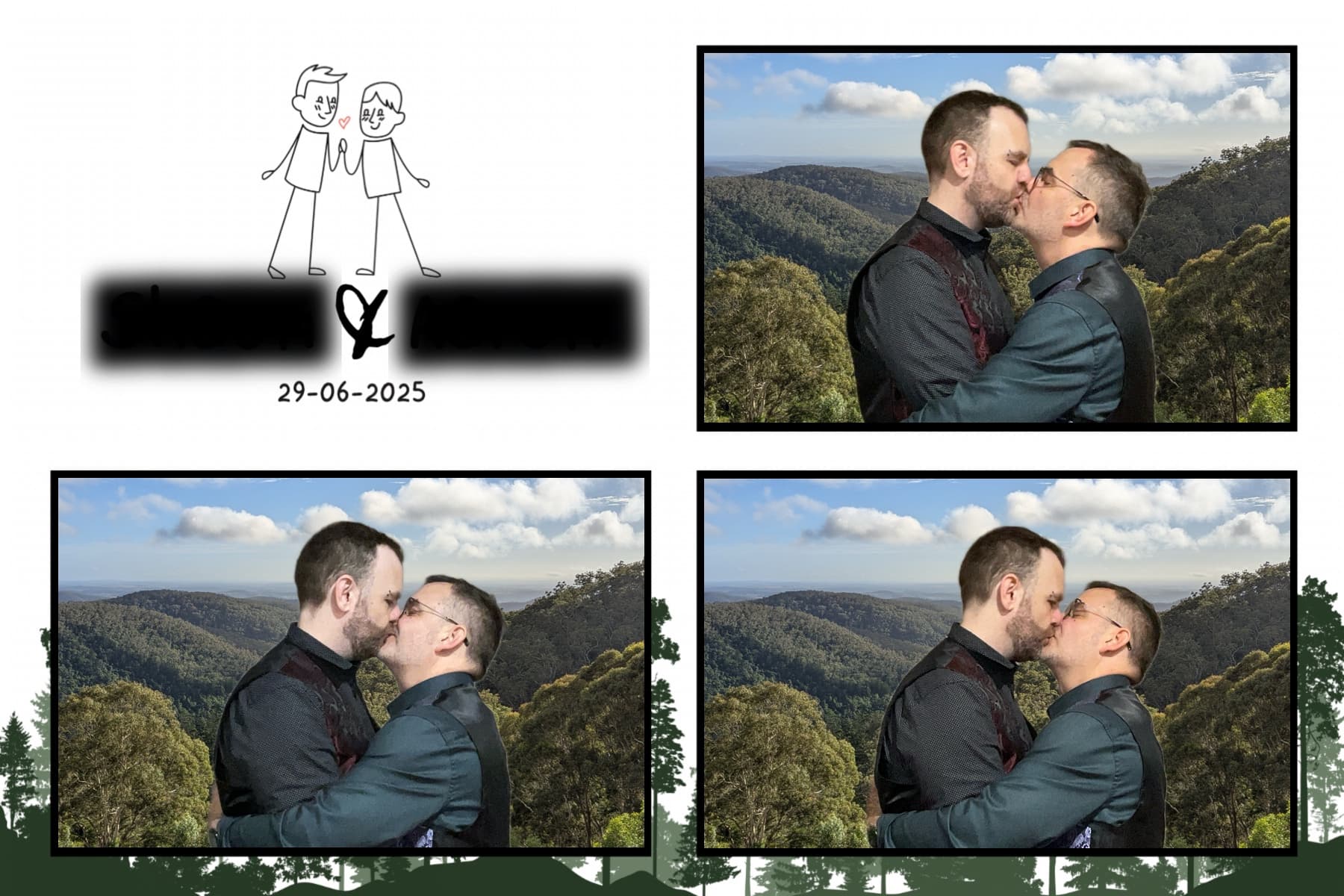 Couple kissing at a gay wedding photo booth in Brisbane