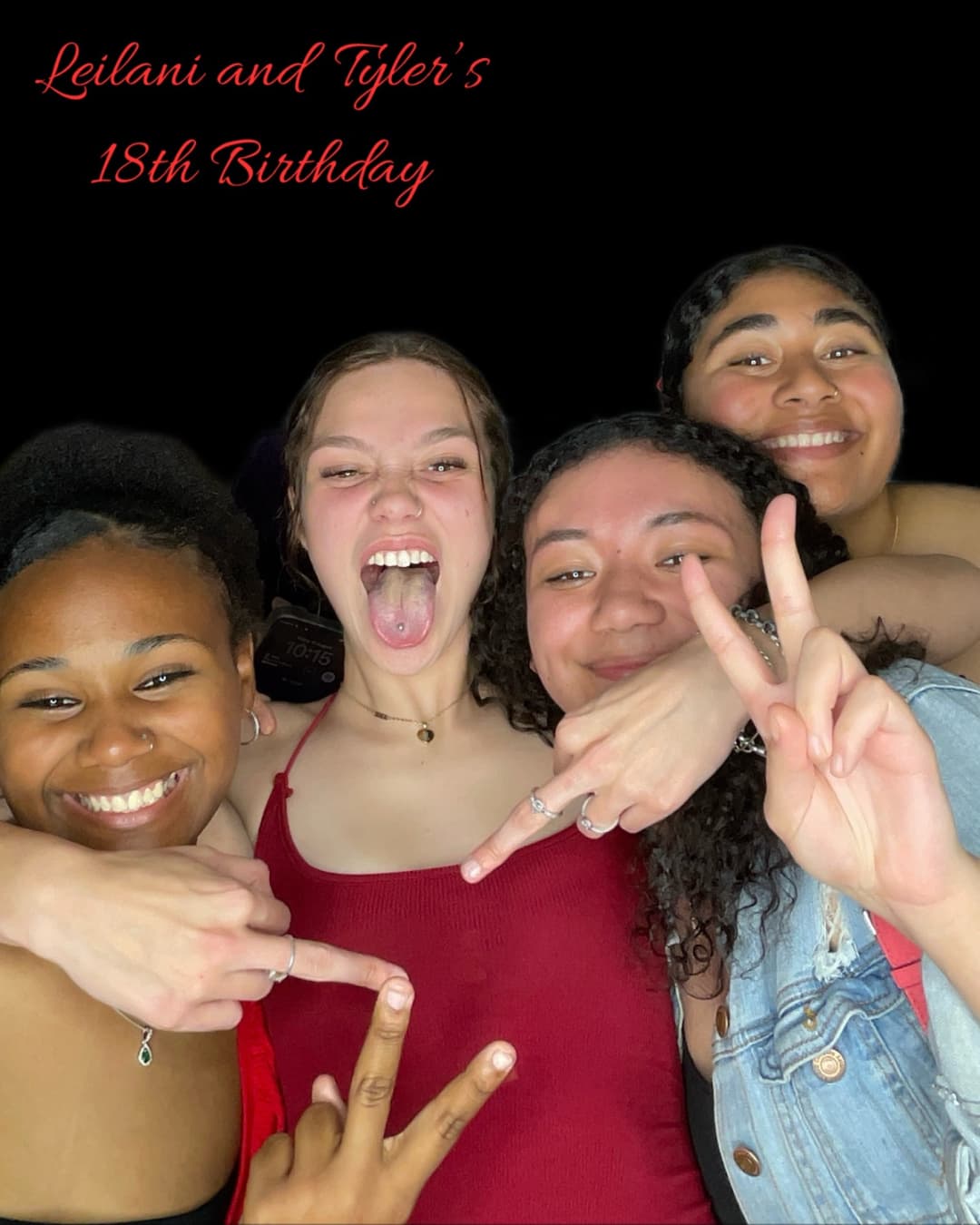 Teens having fun using a photobooth