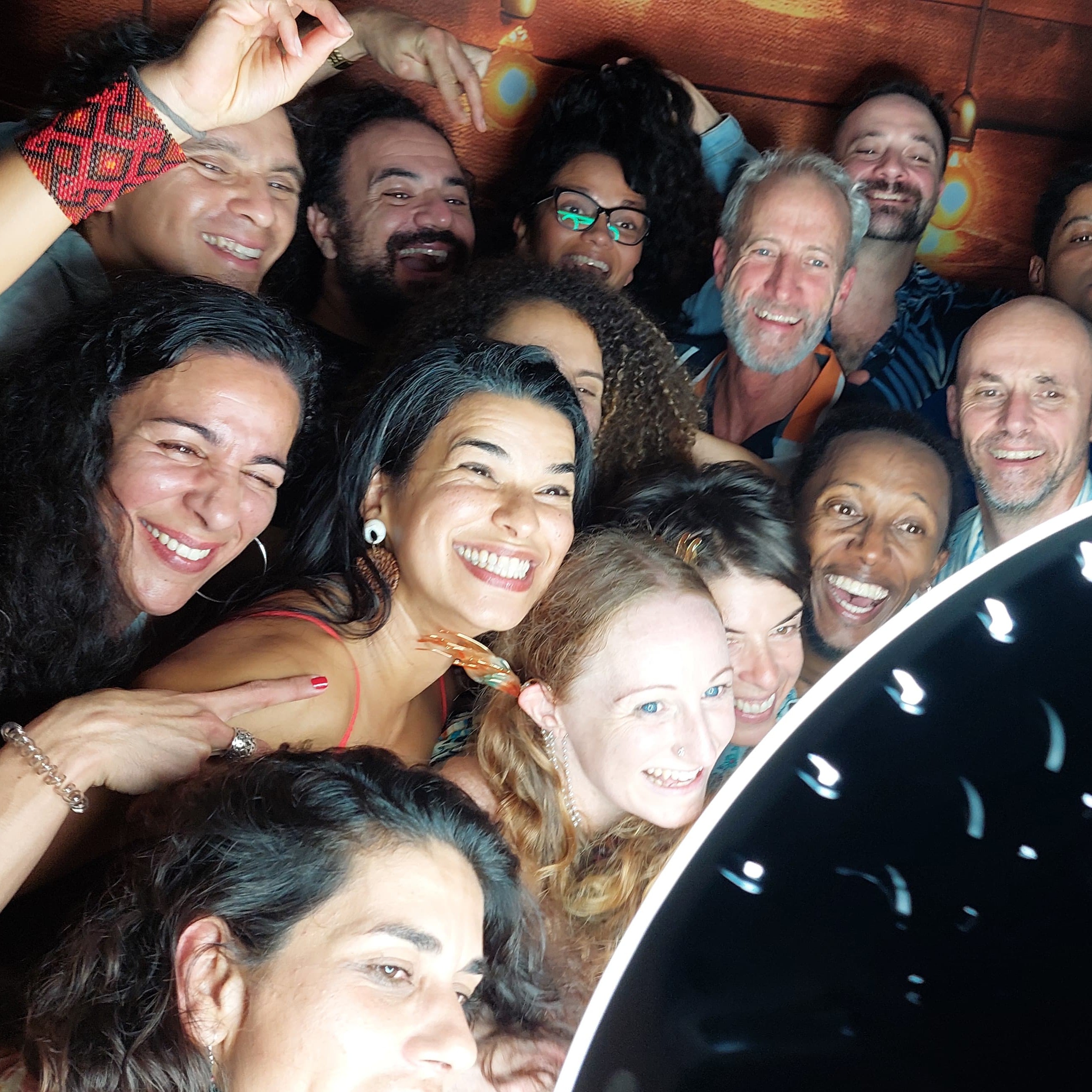 Huge crowd piling into an open air photo booth in Brisbane