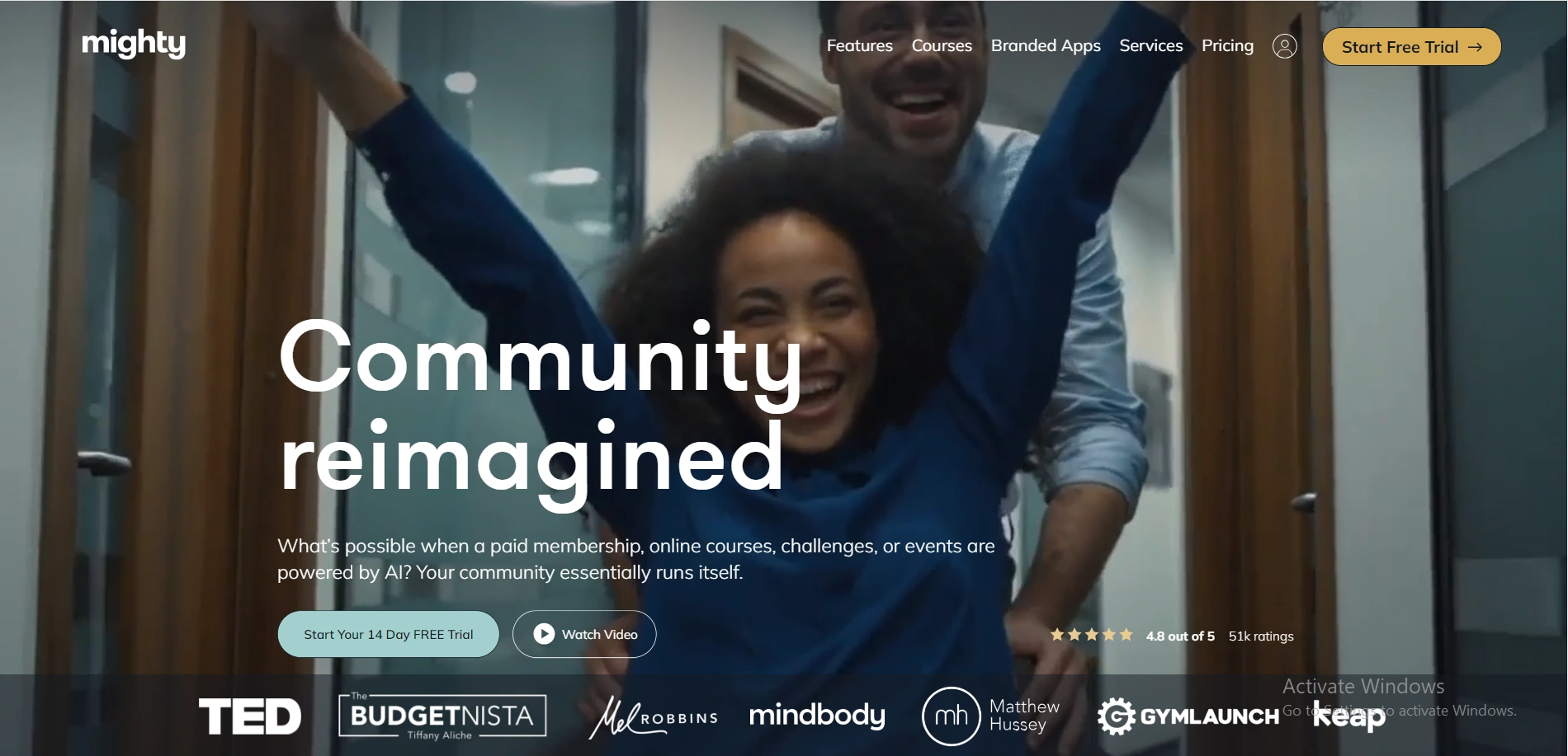 Homepage of mighty networks
