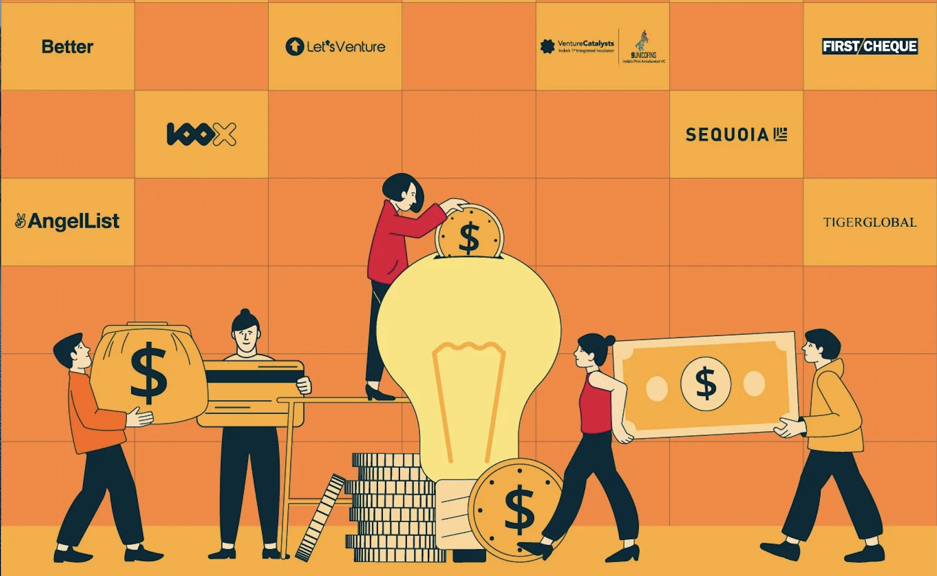 Illustration of the team members working for pree seed funding