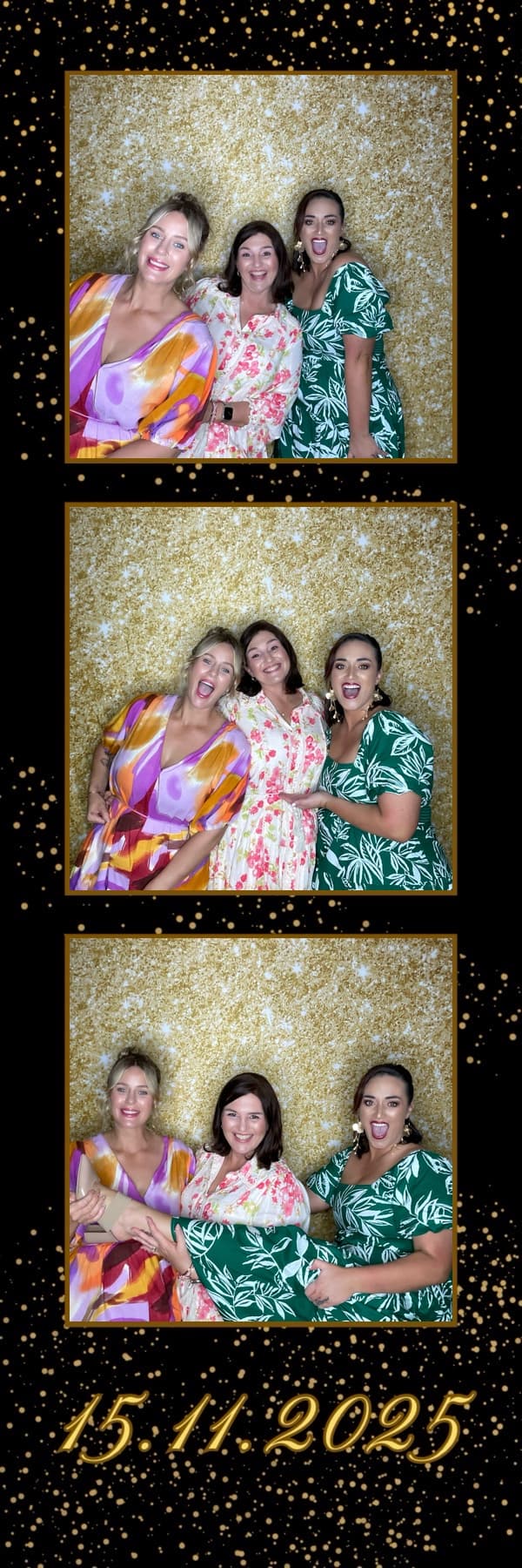 Friends using a photo booth installed at a bookshop