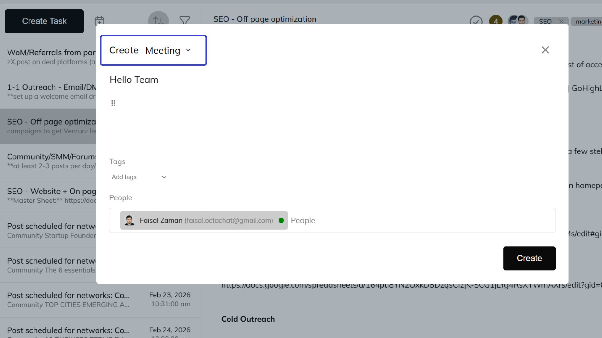 An image showing the option to track meeting outcomes and follow up on venturz