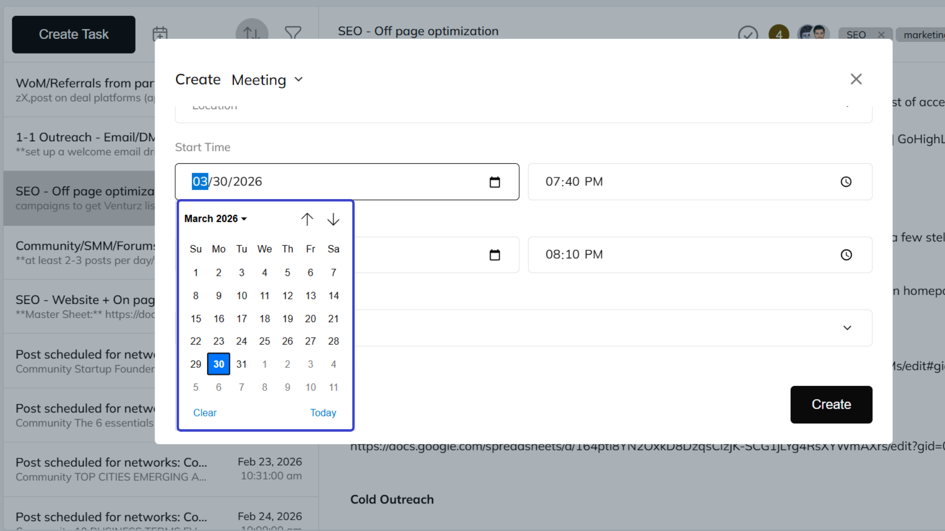 n image showing the option to set timelines to manage your workflow using calander on venturz
