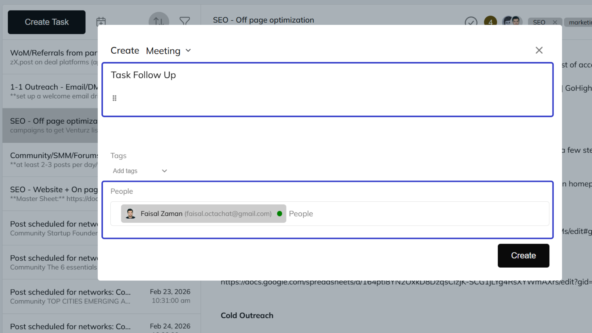 An images showing the option to set agendas and invite participants on venturz 