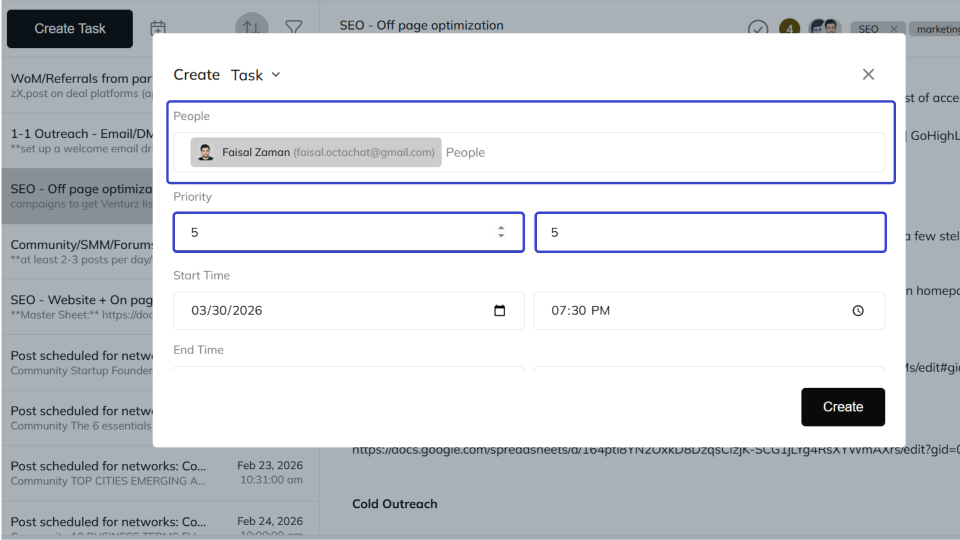 An image showing the option to schedule start and end time on venturz