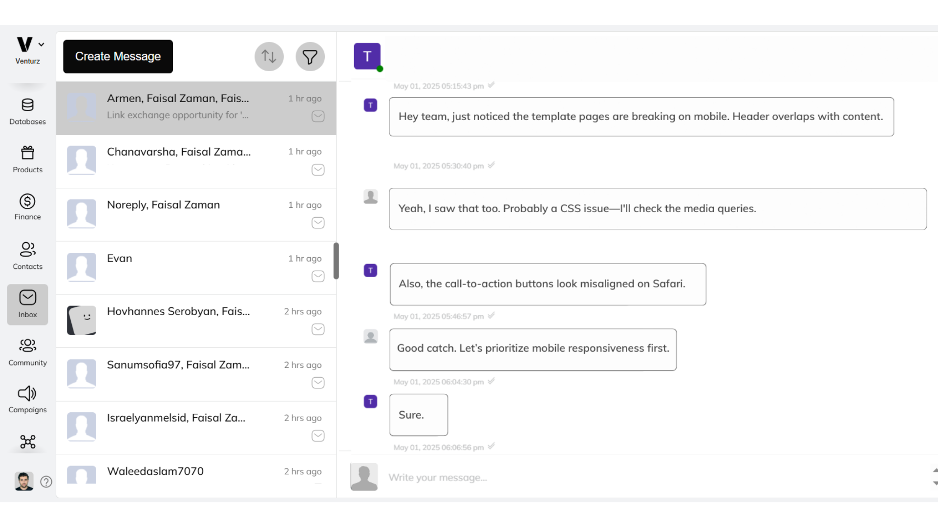 An image showing the option to reply messages and emails with AI assistant on Venturz