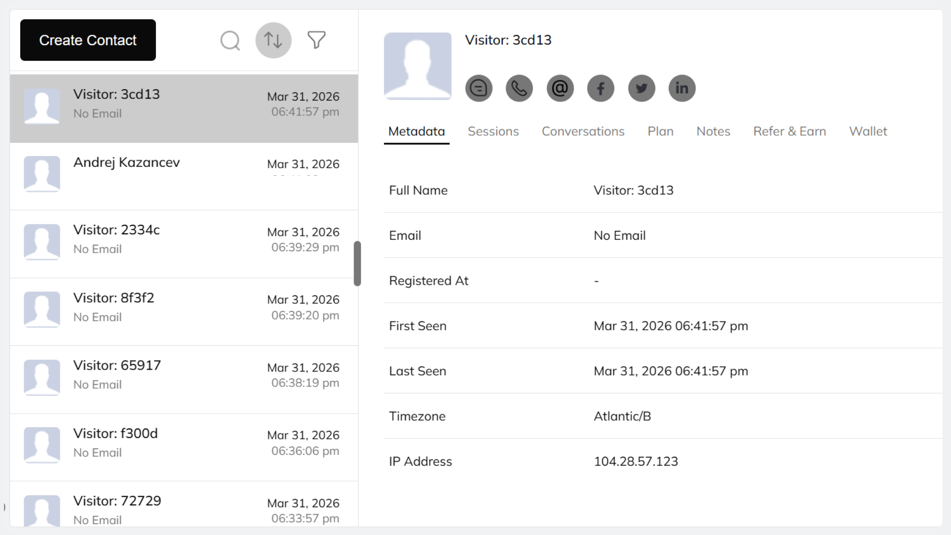 An image showing the option to track interactions and communication in CRM on Venturz