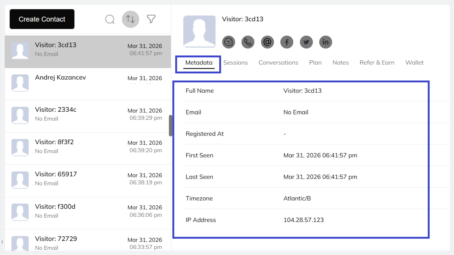 An image showing the option of metadata tracking feature in CRM on Venturz