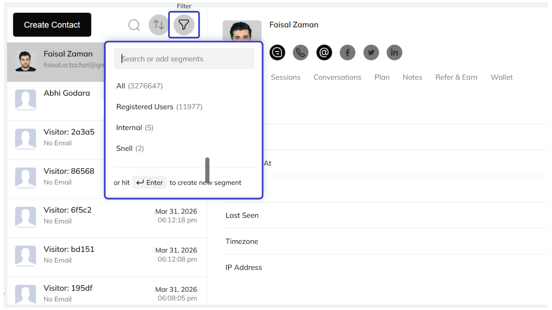An image showing the option of segmenting your contacts for targeted outreach in CRM on Venturz