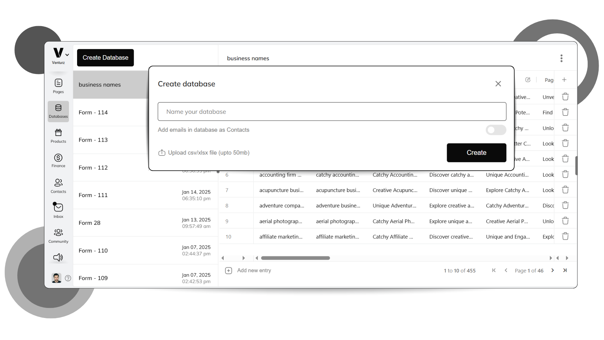 Venturz Customer Database Software