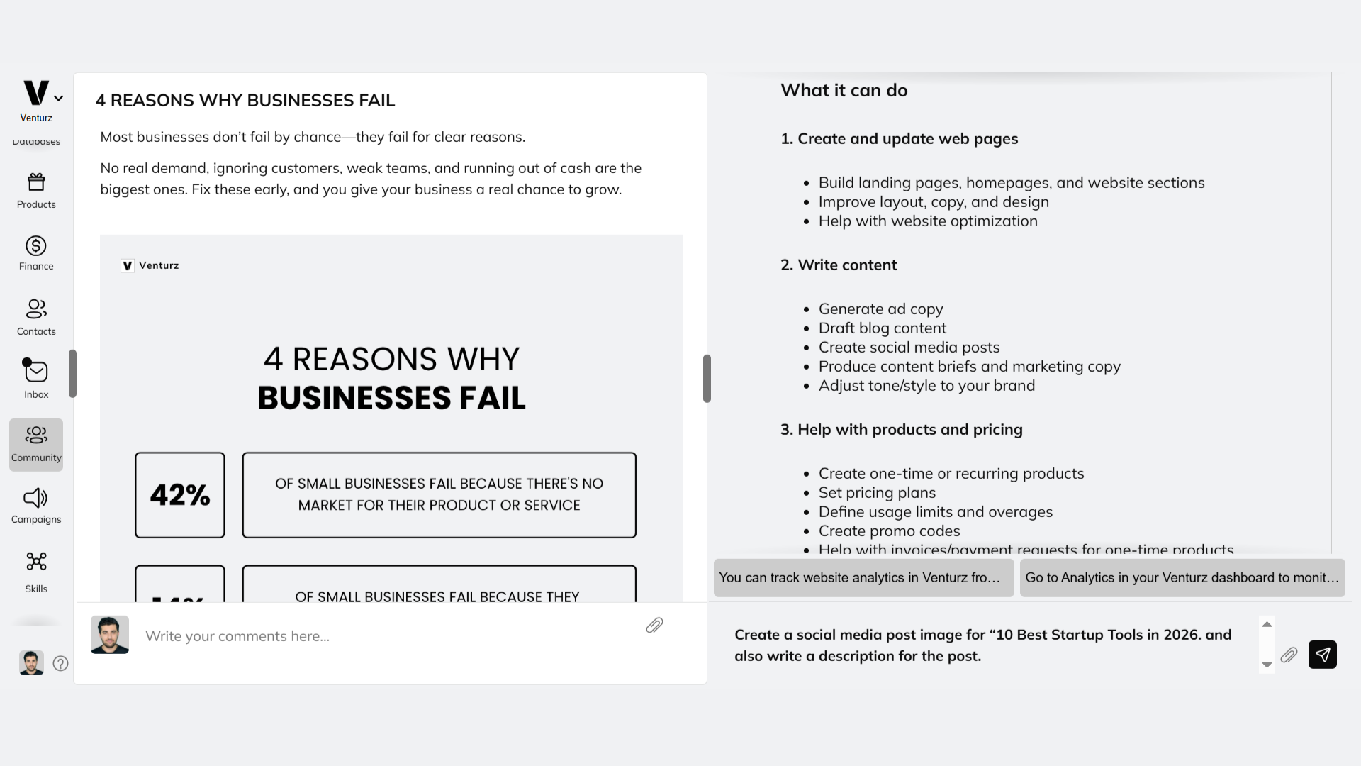 An Image Showing AI Assistant on venturz