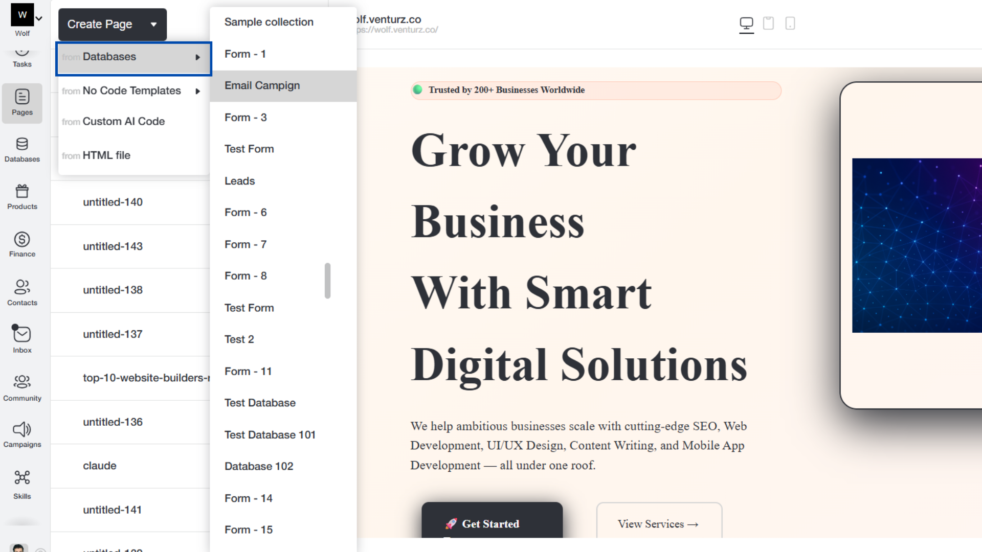 An image showing the option of quick actions like copy and favorite on Venturz