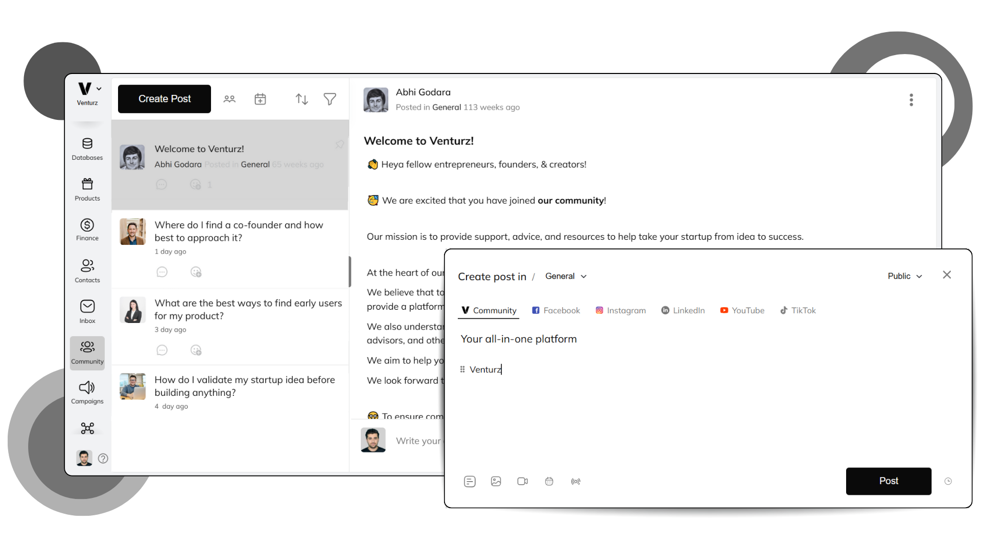 An image showing the Venturz social media management tool dashboard.