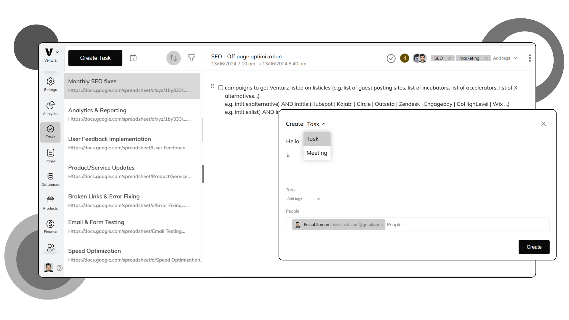An image showing the Venturz project management software dashboard.