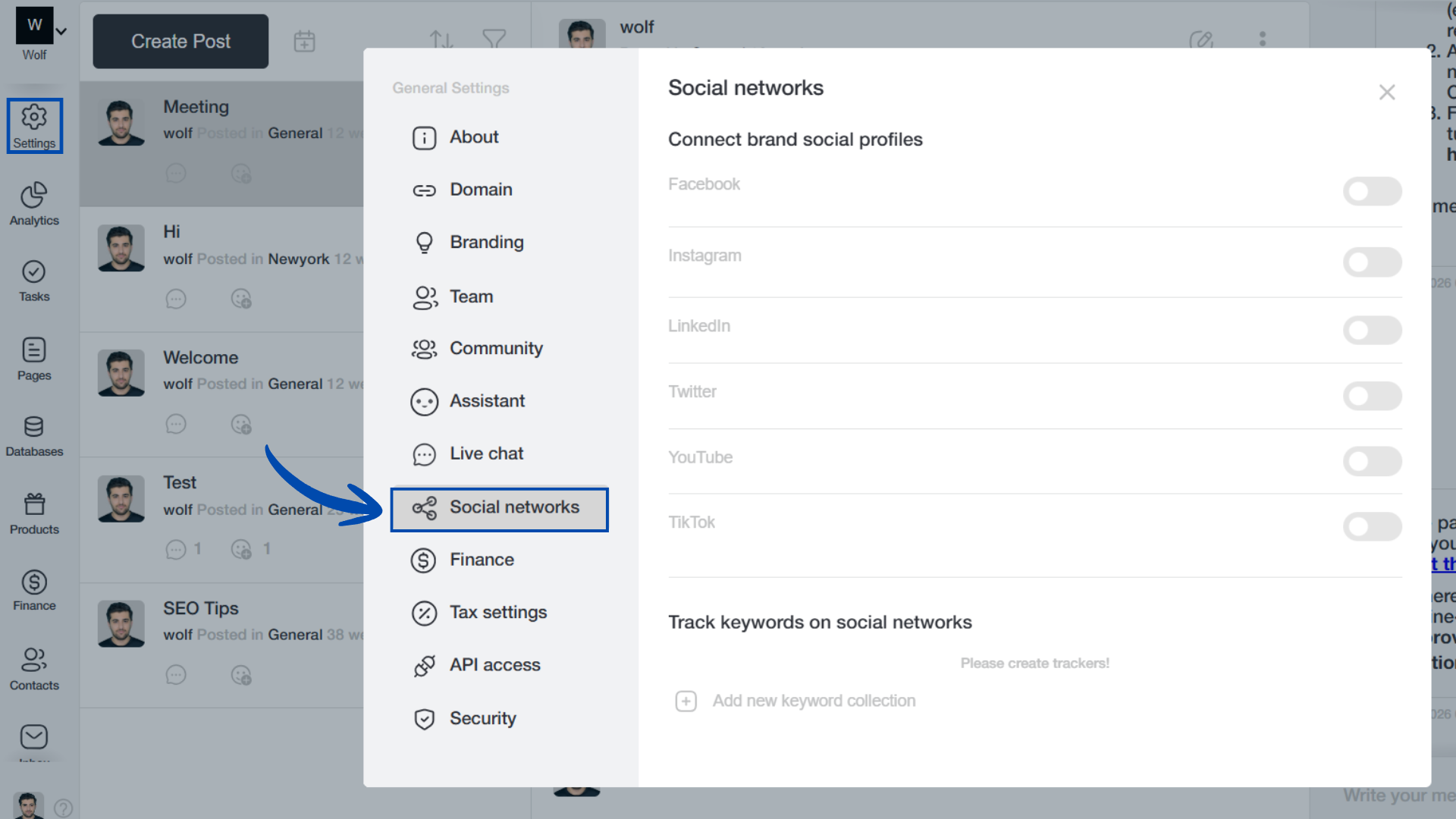 An image showing the option to connect social media accounts in Venturz platform settings