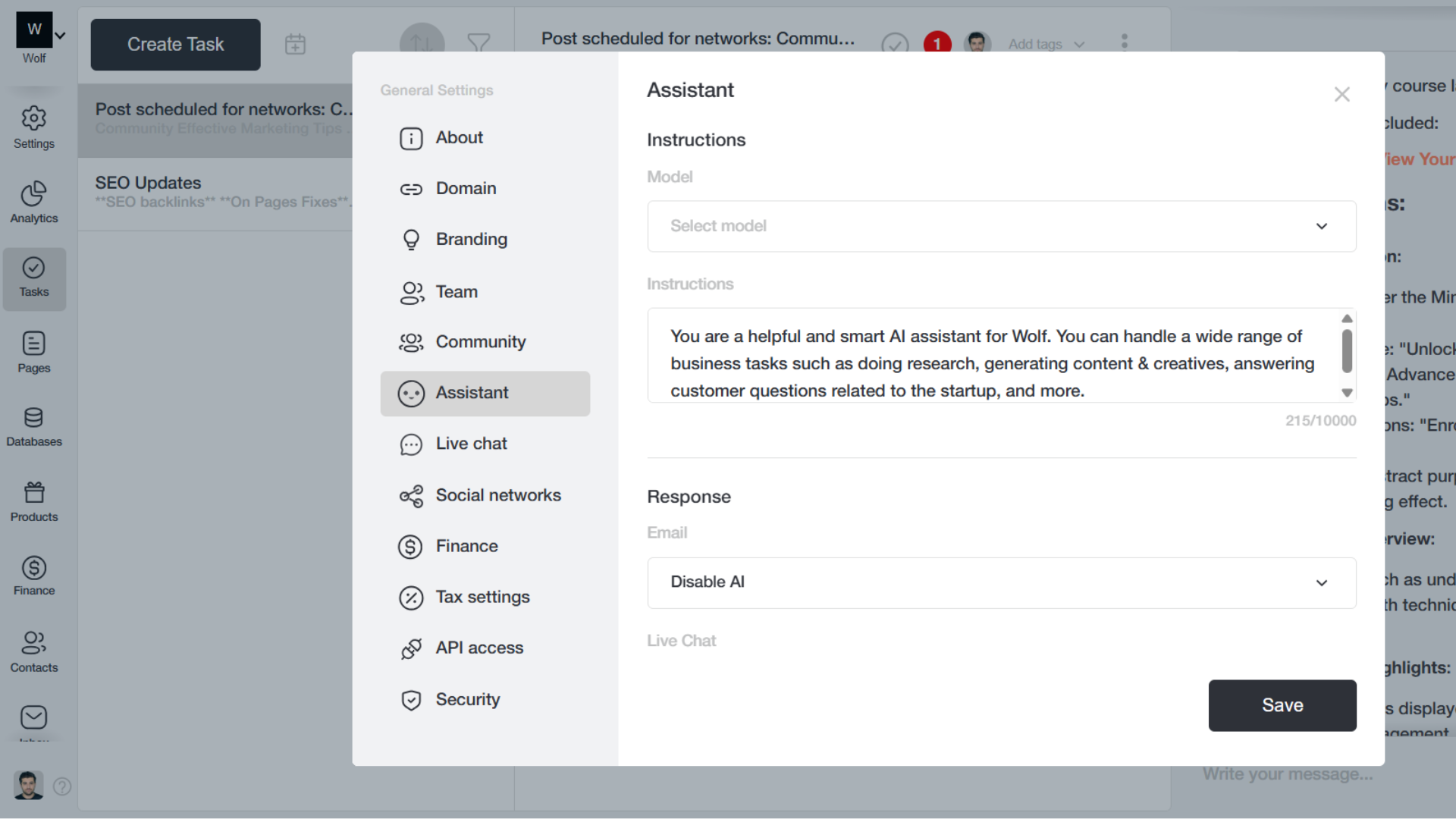 An image showing the option to use AI assistant in Venturz platform