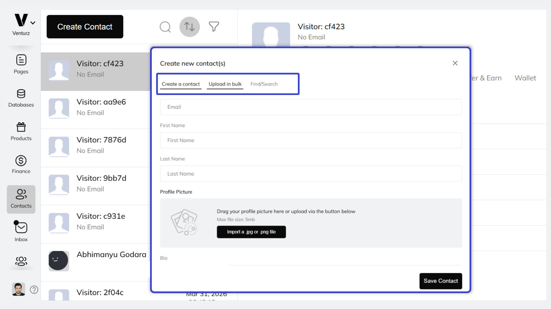 An image showing the option how to add your csv files on Venturz