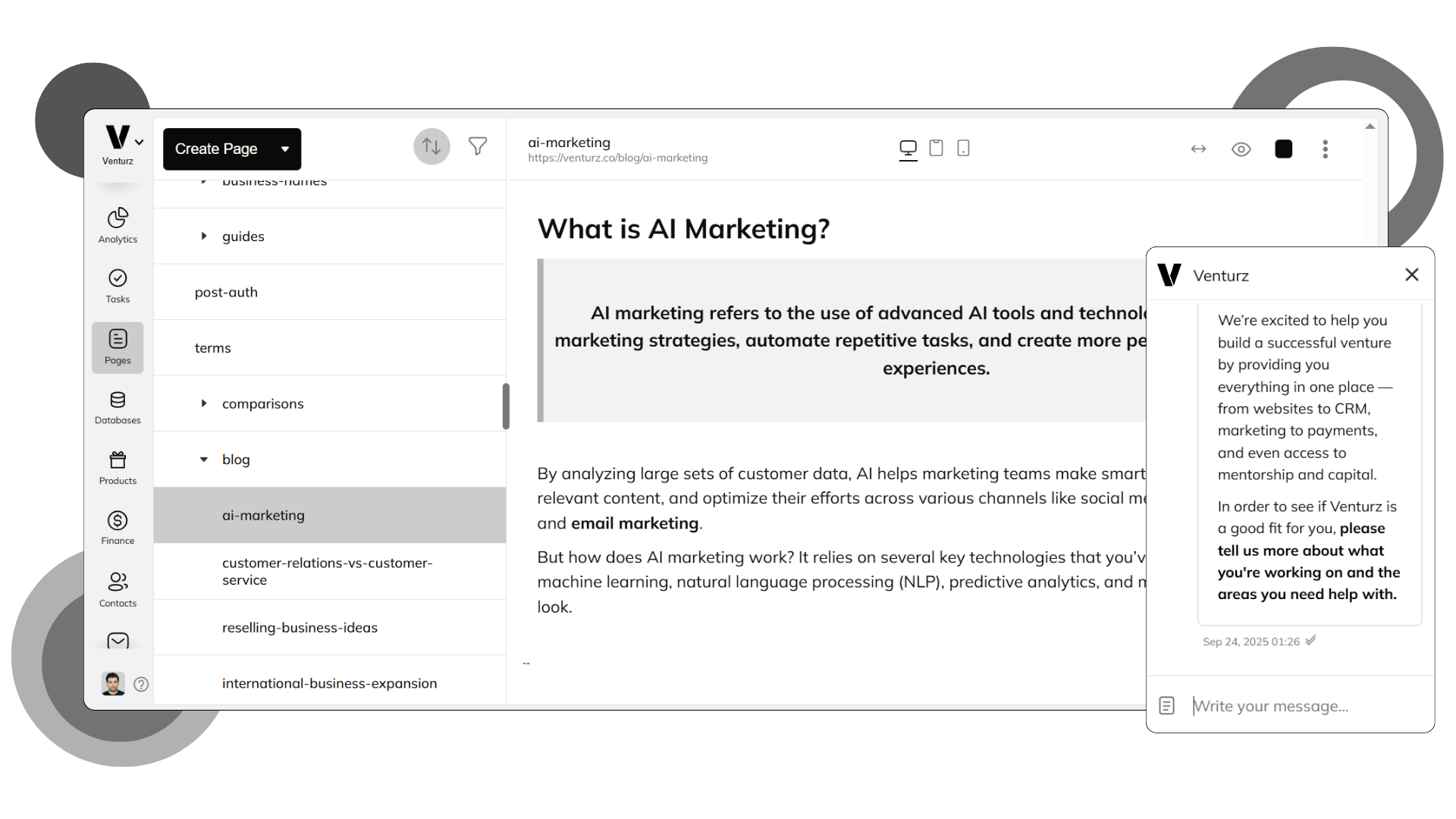 An image showing the Venturz helpdesk and live chat dashboard.