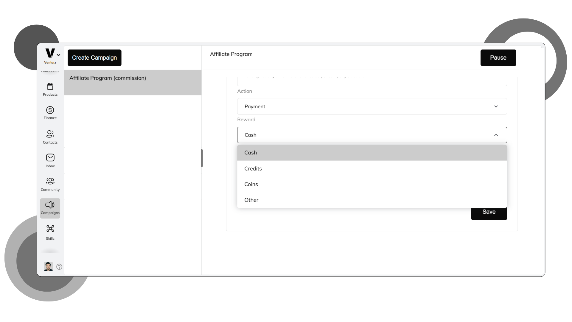 An image showing the Venturz affiliate management tool dashboard.