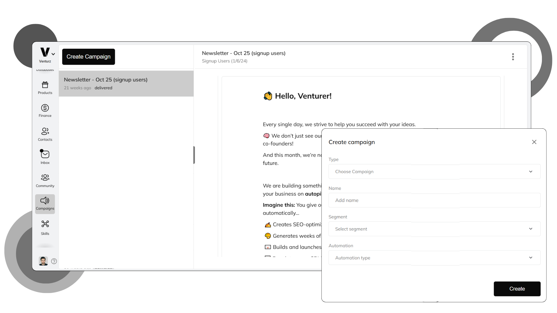 An image showing Venturz online funding platform dashboard.