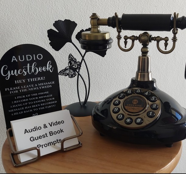 Brisbane Audio Guestbook hire including audio guestbook, decoration, prompt cards and sign